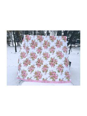 80s Esmond Pink Floral Blanket Bedspread Pink Satin Trim Shabby Chic Cottagecore